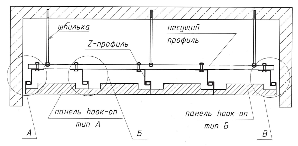 Потолки Hook-on KR Design схема монтажа